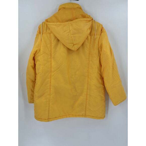 Snow Weather Vintage Puffer Coat Womens 20W Yellow Zip Hooded Nylon Insulated - Picture 7 of 16